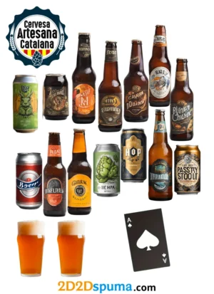 Pack 14 Cervezas Catalanas + 2 vasos + 1 abridor naipe