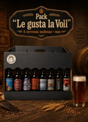 Pack “Le gusta la Voll” con 8 cervezas maltosas y 1 vaso