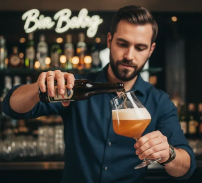 Sirve la cerveza en una copa o vaso