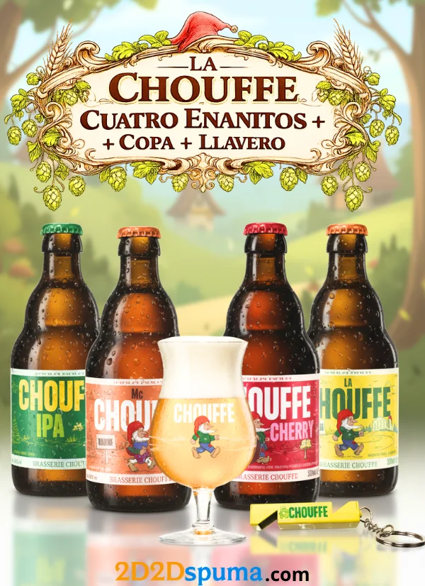 Pack cervezas "La Chouffe: Cuatro enanos + copa + llavero"