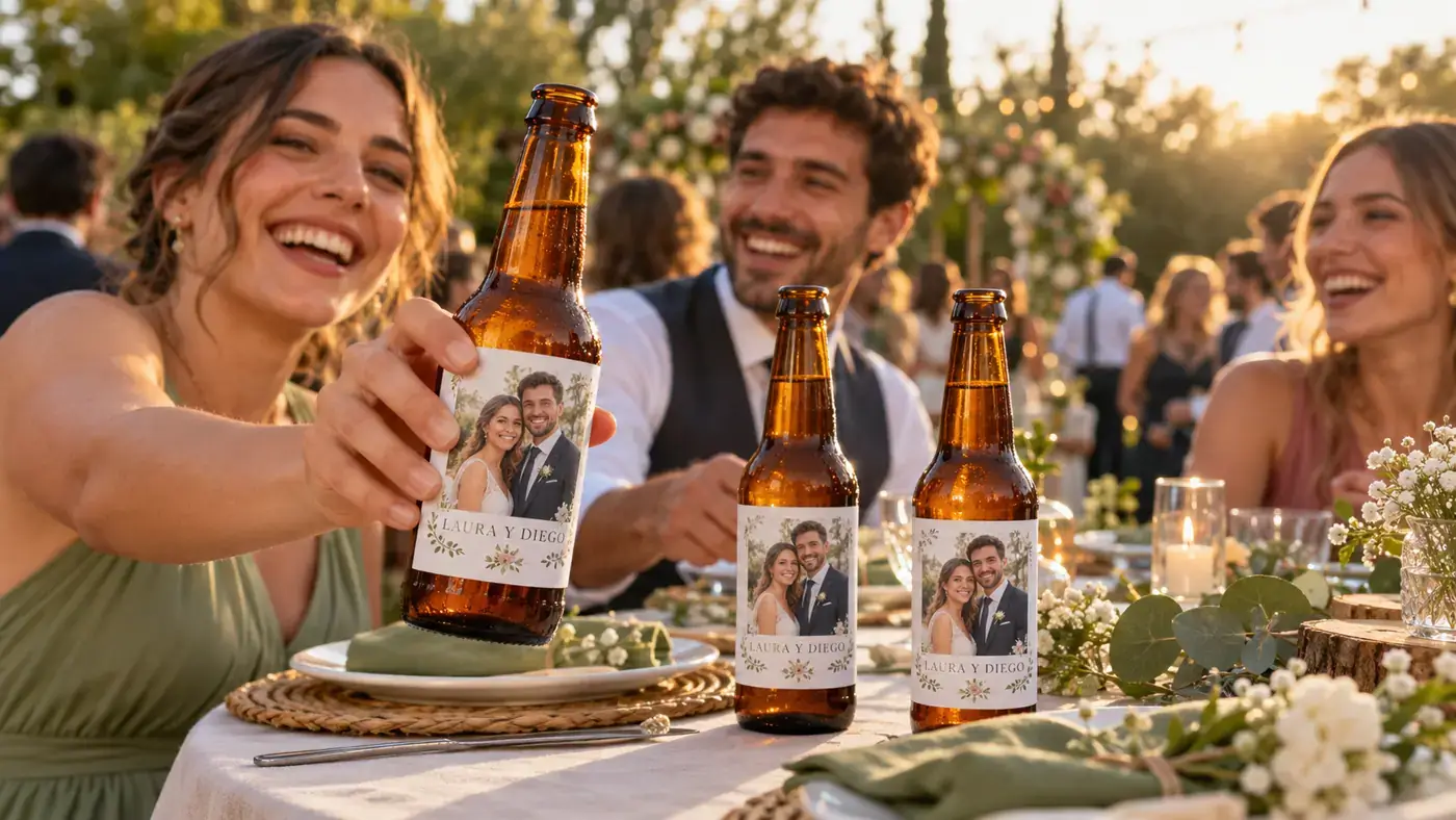Cerveza personalizada para bodas con foto en la etiqueta Cervezas personalizadas para boda con fotografía impresa en la etiqueta